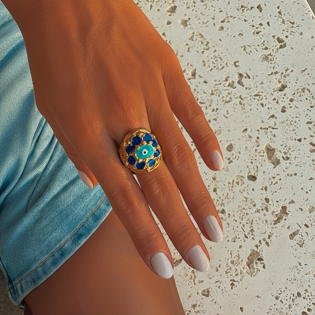 Paxos ring - gold-plated, adjustable, royal blue